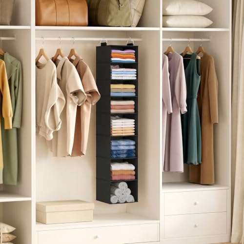 Lifewit Hanging Closet Organizer and Storage for Clothes 8 Tier | Portable, Foldable, Fabric, Top of Shelves with 2 Sturdy Hooks, Clothing Organization for Wardrobe, Dorm, Bedroom, Black - Image 2