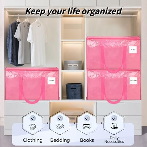 16 Pack Extra Large Clothes Storage Bins with Lids, Moving Bags, Pink | Storage Bags with Reinforced Handles & Heavy-Duty Zippers, Moving Boxes Totes for Clothes Packing, Dorms, College Supplies - Image 7