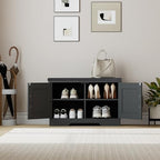HOMSHO Farmhouse Shoe Storage Bench with 2 Barn Doors & Padded Seat Cushion - Image 4