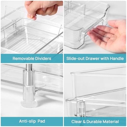 Vtopmart 4 Pack Pull Out Bathroom Under Sink Organizer with Dividers (S-Divided) - Image 3