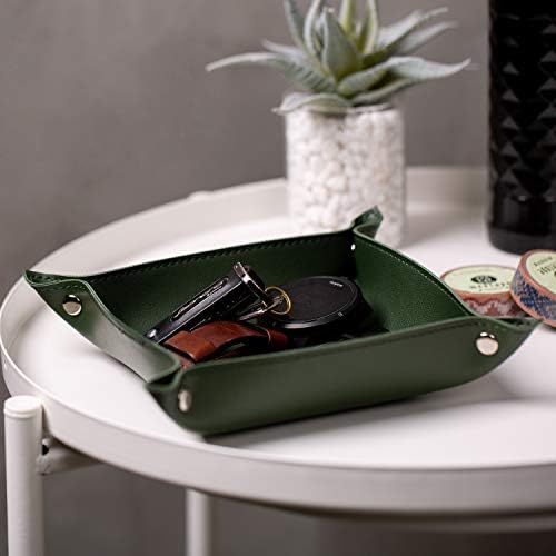 Leather Jewelry Valet Tray for Women and Man (Dark Green-B) - Image 5