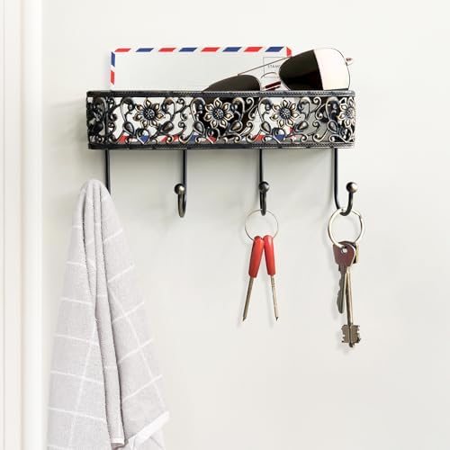 Key Holder for Wall，Vintage Metal Key and Mail Holder Wall Mount, Decorative Entryway Key Rack with Hooks for Keys, Mail, Hats, Bags - Image 2