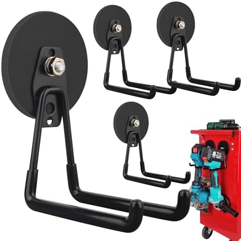 ULIBERMAGNET Strong Magnetic Hooks,Large Magnet with Hooks for Heavy Duty Tools,Jig Saw,Hose, 4 Pack Heavy Duty Magnetic Hooks for Hammer Drill,Circular Saw,Garden Tool(3.46inch/Black) by ULIBERMAGNET