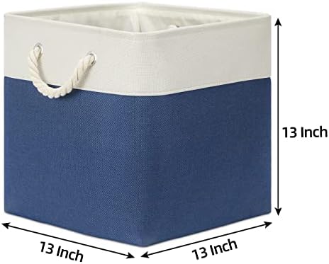 Bidtakay Storage Baskets Large Cube Storage Bins Fabric Baskets for Organizing Shelves 13x13 Navy Blue Square Storage Bins Large Set of 3 Linen Closet Organizers for Cabinet Home - Image 4