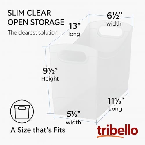 Modern Narrow Organizer Storage Bin, Clear Plastic Household Storage Container for Kitchen Pantry storage, Under Sink Bin, Bathroom/Laundry Room - Made In USA - 2 Pack (Narrow - 13” X 9” X 6”) - Image 2