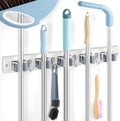 White Broom Holder Wall Mount - Heavy Duty Wood Mop and Broom Organizer with 5 Slots & 4 Hooks - Garden Tool Hanger for Laundry Room Closet Kitchen Garage Storage and Organization - Modern Home Decor by Unknown