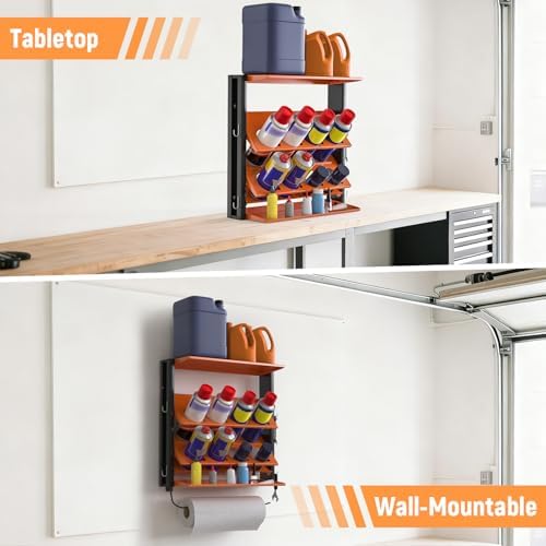 Spray Bottle Holder Wall-Mounted, Aerosol Spray Can Holder, Heavy Duty Paint Bottle Organizer with 8 Can Holes 80 LBS, Utility Storage Rack With Paper Towel Holder for Garage, Shop or Tool Trailer - Image 6