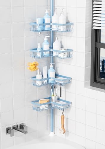 KEGII Shower Caddy Tension Pole, L-Shaped Corner Bathroom Organizer, Blue by KEGII