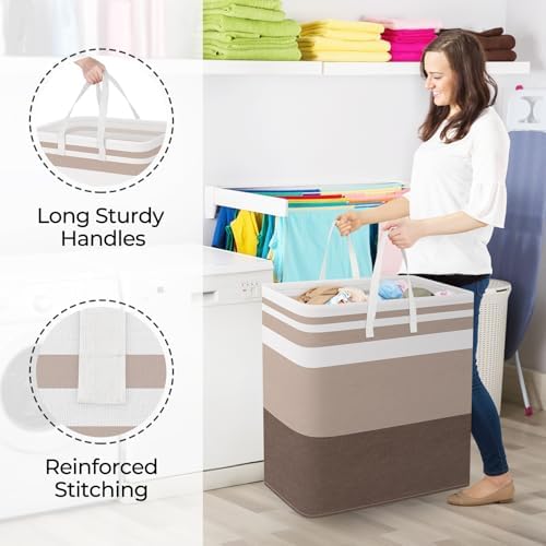 StorageRight Laundry Basket Hamper, 125L Collapsible Clothes Storage, Khaki - Image 4