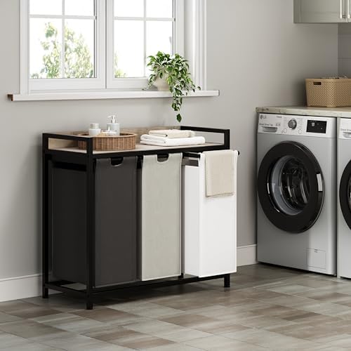 Herture Laundry Hampers with Shelf, Laundry Basket 3 Section, 3 x 15.87 Gal - Image 2