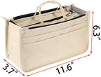 BTSKY Printing Handbag Organizers Inside Purse Insert - High Capacity 13 Pockets Bag Tote Organizer with Handle Beige - Image 3