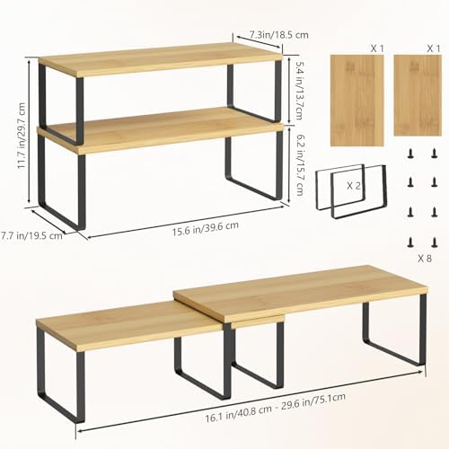 NEX Bamboo Cabinet Organizer Shelf, Kitchen Counter Shelves Set of 2 - Image 3