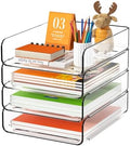 FANXIYQ 4-Tier Acrylic Paper Tray Organizer, Clear Stackable Desk File Organizer for Documents, Files, Letters, A4 Paper, Books, Notes, Mail & Paper Storage, Office Classroom Home by FANXIYQ
