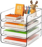 FANXIYQ 4-Tier Acrylic Paper Tray Organizer, Clear Stackable Desk File Organizer for Documents, Files, Letters, A4 Paper, Books, Notes, Mail & Paper Storage, Office Classroom Home by FANXIYQ