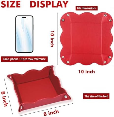Valet Tray for Men Women 2 Pack - PU Leather Travel Catchall Tray Organizer - Desk Bedside Nightstand Storage Box for Jewelry Key Phone Remote Controller Wallet Watch Glasses Readers -Red - Image 2
