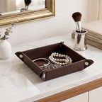 UnionBasic Small Jewelry Tray for Rings Watches Earrings, Entryway Catchall Caddy for Coins Keys Change, Nightstand Bedside Valet Holder, Trays for Electronic Gadgets, Coffee - Image 4