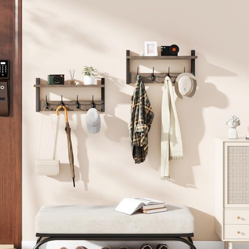 YMYNY Coat Rack Wall Mount with Shelf and Hooks, Silver Gray UHWS001Y-2 - Image 2