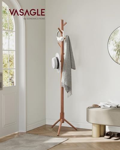 VASAGLE Solid Wood Coat Rack, Free Standing, Tree-Shaped, with 8 Hooks - Image 2