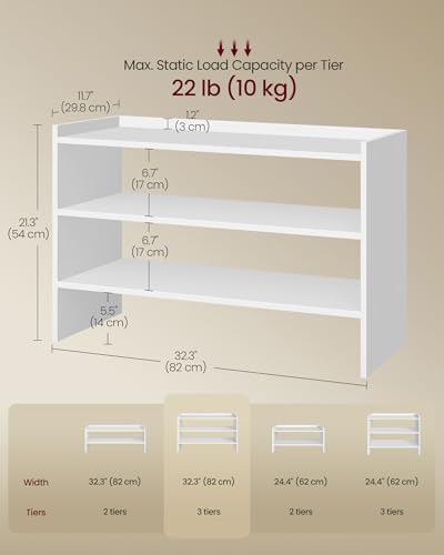 VASAGLE 3-Tier Shoe Rack for Closet, Stackable Shoe Organizer Shelf - Image 6