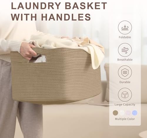 72L Large Woven Laundry Basket Hamper with Handles, Jute - Image 4