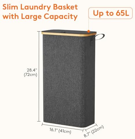 Lifewit 65L Slim Laundry Hamper with Lid and Removable Bag, Dark Gray - Image 2