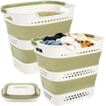 2 Pcs Collapsible Laundry Baskets for Clothes, 43L Plastic Laundry Hamper for Dorm Bedroom, Space Saving Pop-Up Laundry Hamper Container, Durable Foldable Laundry Basket with Handles (Matcha-Green) by Unknown