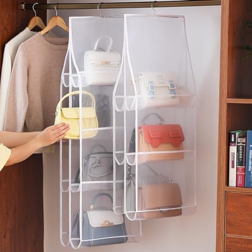 AARAINBOW Hanging Handbag Organizer for Closet, 8-Pocket Purse Storage Holder, Space-Saving Wardrobe Organizer for Women, 44.5"L x 13.5"W (A-White) - Image 3