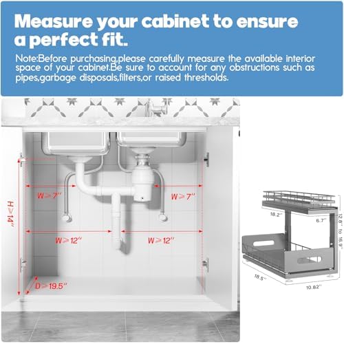 Under Sink Organizer Upgrade To Professional Rails,2-Tier Dual Pull Out Cabinet Storage,Height Adjustable Slide Out Drawers For Bathroom Kitchen,2 Pack-18.5"Dx12.8"-16.9"H,Gun Gray - Image 2