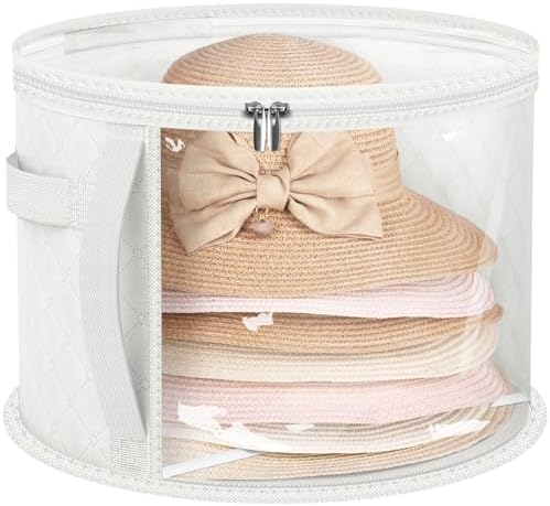 AOODA Oversized Clear Hat Storage Bag for Women, Holds up to 7 Caps Cowboy Hat Organizer for Closet, Wide Brims Hat Case with Carrying Handles (White) by AOODA