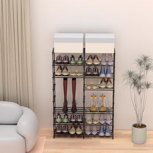Large Shoe Rack Organizer, 2-Row 8-Tier Tall Shoe Storage Shelf for Closet, Entryway, Garage, Metal Free Standing Shoe Holder for 28-32 Pairs Shoes, Sturdy Stackable Shoe Stand for Bedroom - Image 2