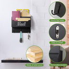 DRASTAR Mail Organizer Wall Mounted, Wooden Mail Sorter & Key Holder for Wall, Hanging Mail Organizer, Black Mail Basket for Home Office - Image 4