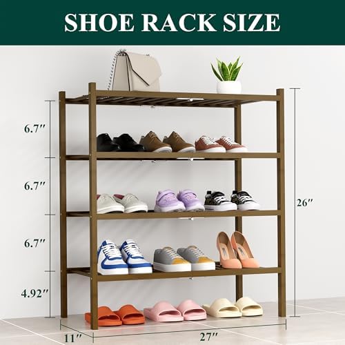 Smiry Bamboo Shoe Rack, 14 Vertical Slats, 4 Tier - 26.8" Wide, Walnut - Image 2