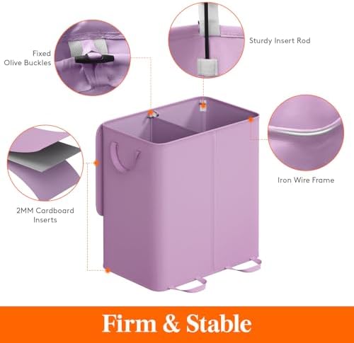 Lifewit Double Laundry Hamper with Lid, Removable Laundry Bags, Purple - Image 2