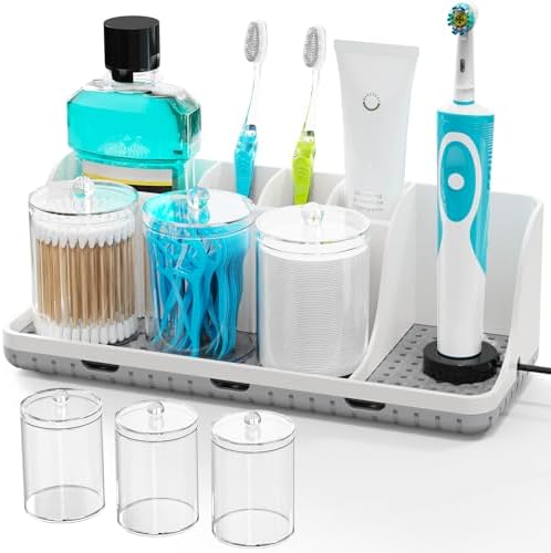Bathroom Counter Organizers and Storage with 3 PCS Qtip Holder (White) by PARKMANI