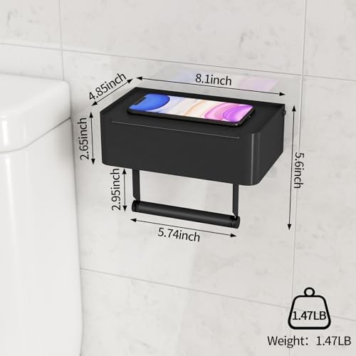 JUYSON Toilet Paper Holder with Shelf, Flushable Wipes Dispenser Fits for Bathroom Wipe Storage, Keep Your Wipes Hidden Out of Sight - SUS304 Stainless Steel Wall Mount Organizer (Matte Black) - Image 2