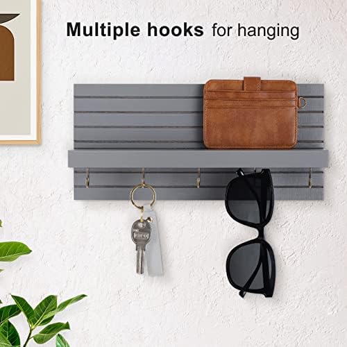 Lwenki Decorative Key Holder for Wall with Shelf, Entryway Shelf with Hooks Holds Leashes, Jackets and Glasses – Sturdy Wood Keyholder Entrance Hanger with Mounting Hardware (Gray, Medium) - Image 3