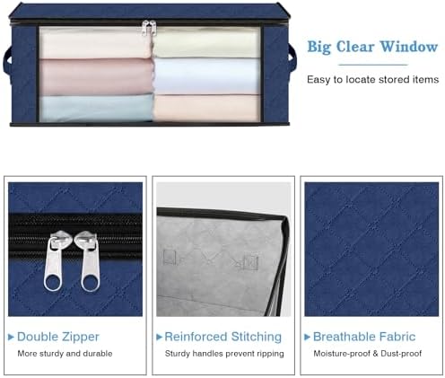 HomeHacks 6-Pack Clothes Organizer Storage Bags, 35L Storage Bins, Blue | Foldable Storage Box Container with Zippers, Clear Window, Reinforced Handles for Closet, Dorm, Pillows, Bedding, Sweater - Image 4