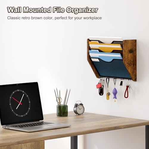Wall File Organizer With Hooks,3 Tier Mesh Mail Organizer Wall Mounted,Hanging File Organizer,Magazine Holder for Documents,Magazine,Literature,File,Mails,Envelopes - Image 2