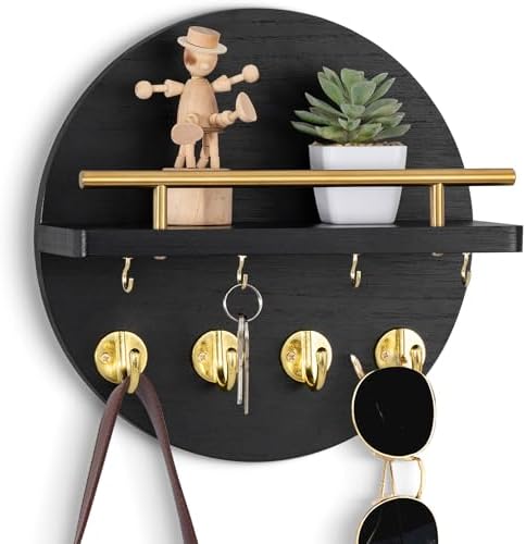 10.2" Key Holder Wall Mount with Shelf & Mail Organizer, 8 Hooks Black by dreampossible