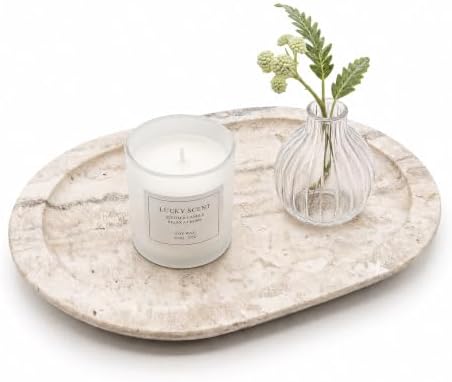 Oval Travertine Tray, 11"x7.9" Bathroom Marble Tray for Perfume Jewelry by Unknown
