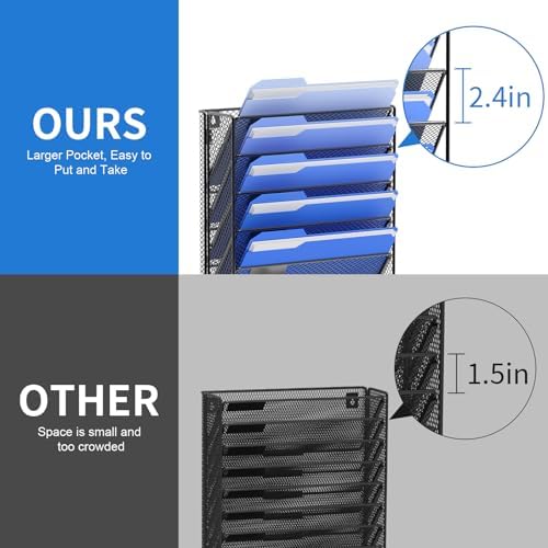 OUTWOLF Hanging Wall File Organizer with Hooks, 6 Tier Vertical Wall Mount File Holder, Paper Document Mail Organizer for Office, Pack of 2 - Image 3