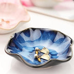 Binoster Gifts for Women Ceramic Jewelry Dish,Leaf Jewelry Tray Key Tray,Small Ring Dish Holder Decorative Jewelry Plate Trinket Dish Catchall Tray Nightstand Decor for Entryway Blue Table Room Decor - Image 3
