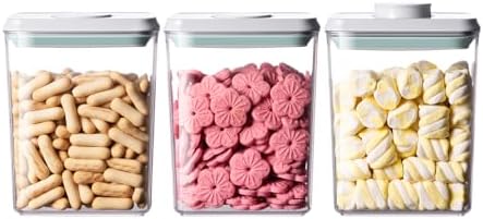 Airtight Food Storage Containers,1.3Qt 3Pcs Pop Food Containers with Lids, Stackable One Button Opening Kitchen Pantry Organizers and Storage, BPA-Free Food Containers Set for Snacks Candy Spices by EQI