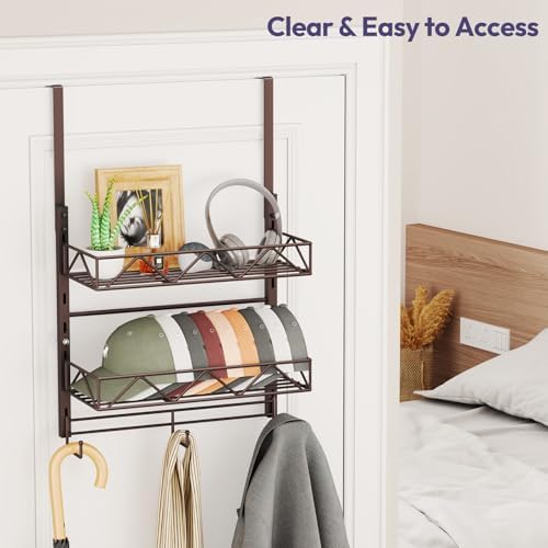 SWTYMIKI Over Door Hat Organizer - 3 Tier Wall Mounted Hat Rack with 2 Adjustable Metal Basket and 3 Hooks, Hanging Baseball Cap Organizer Storage Holds up to 29 Caps for Door, Bedroom, Closet - Image 5