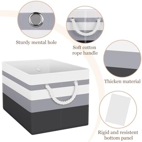 Fab totes Storage Bins 3-Pack, Foldable Storage Baskets for Organizing Toys, Books, Shelves, Closet, Large Storage Box with Rope Handles, Sturdy Organizer Bins,Gradient Grey - Image 3