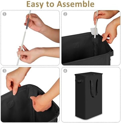 efluky Slim Laundry Basket with Lid, Narrow Laundry Hamper with Handles, Collapsible Dirty Clothes Hamper, Tall Laundry Bin for Laundry Room, Dorm and Bedroom, 55L Black - Image 4