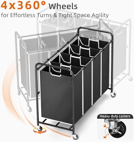 ROMOON Laundry Hamper Sorter Cart, 4-Section Organizer with Lockable Wheels - Image 5