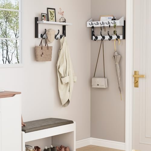 Evermagin 35" Coat Rack Wall Mount with Shelf for Entryway, White - Image 3
