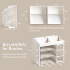 HBlife Makeup Organizer Countertop with Brush Holder, Large Bathroom Counter Organizer with Drawers, Skincare Organizers for Vanity, Plastic Dresser Organizer Storage Gift for Women Girl Mom, White - Image 3