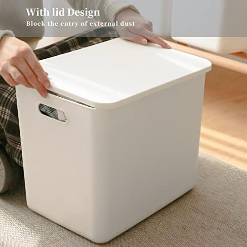 Yishyfier Plastic Storage Baskets Bins Boxes With Lids,Organizing Container White Storage Organizer Bins For Shelves Drawers Desktop Playroom Classroom Office,6-Pack(4XL+2L) - Image 6